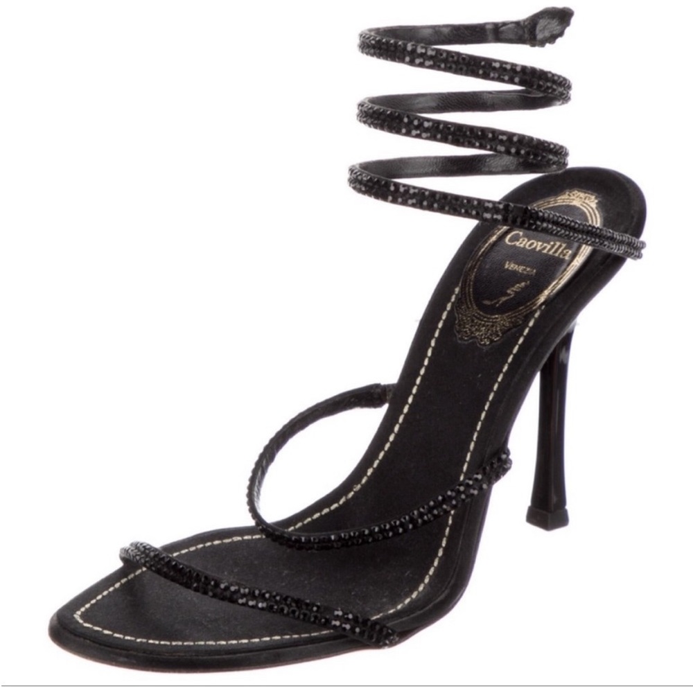 Authentic Rene Caovilla black wrap around heels